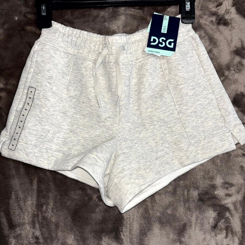 DSG Sport Fleece Mid Rise‎ Shorts Girls M 10-12 Light Heather Gray Drawstring